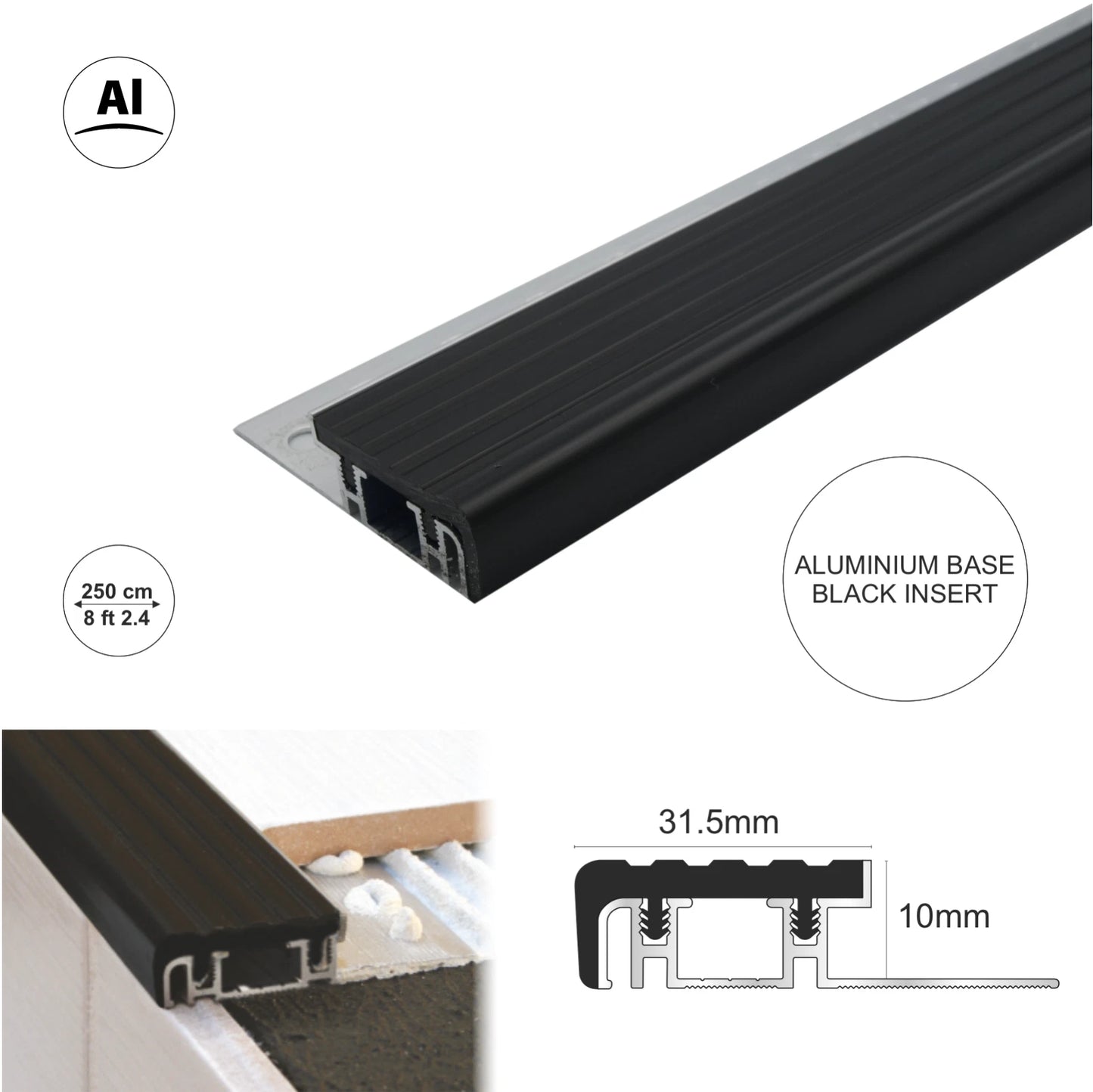 Stair Nosing Edge Trim Step Nose Anti Slip Edging for Tiles Stone Floors 2.5m