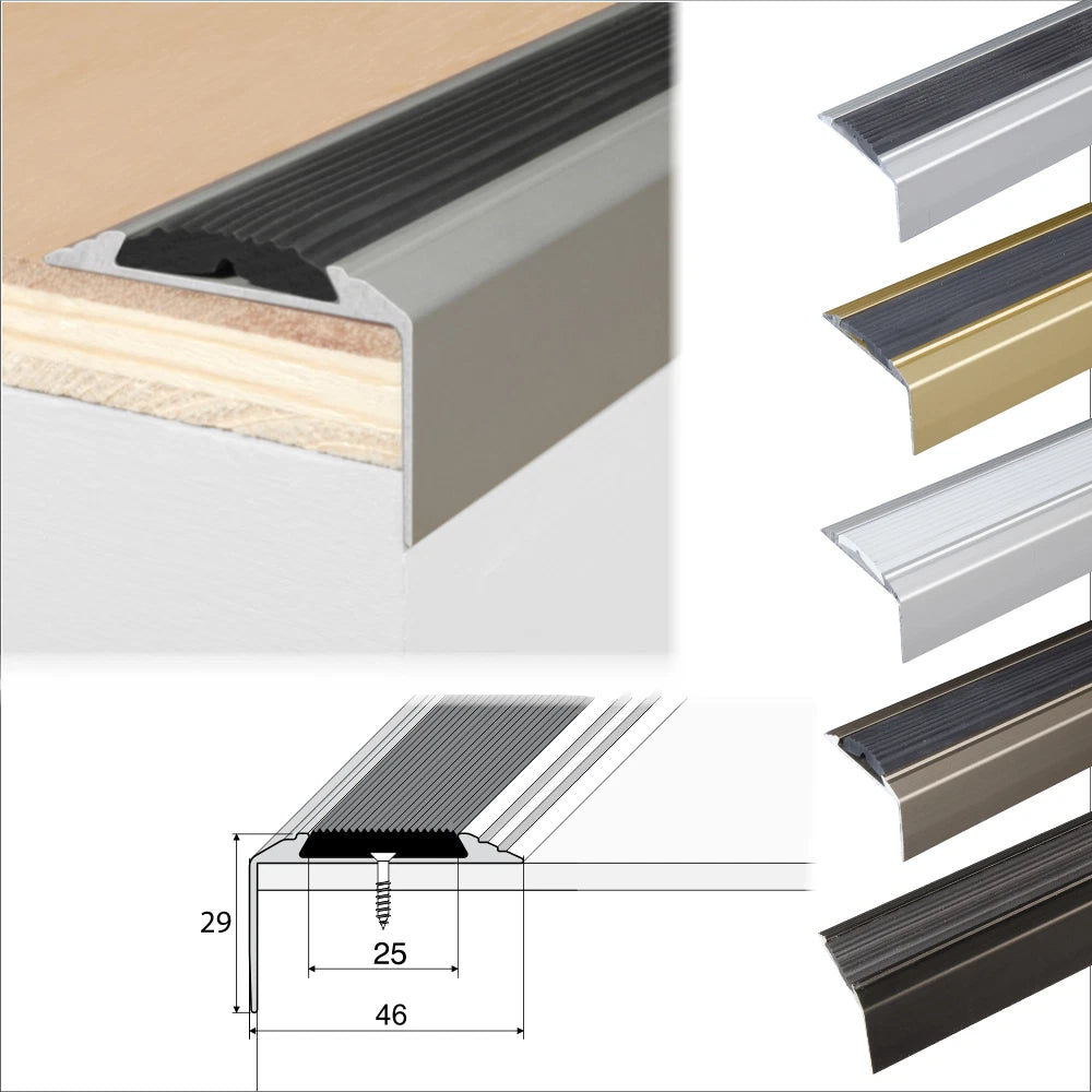 15 x Aluminium Stair Nosing Edge Trim Step Nose Edging Nosings Carpet 46 x 30mm