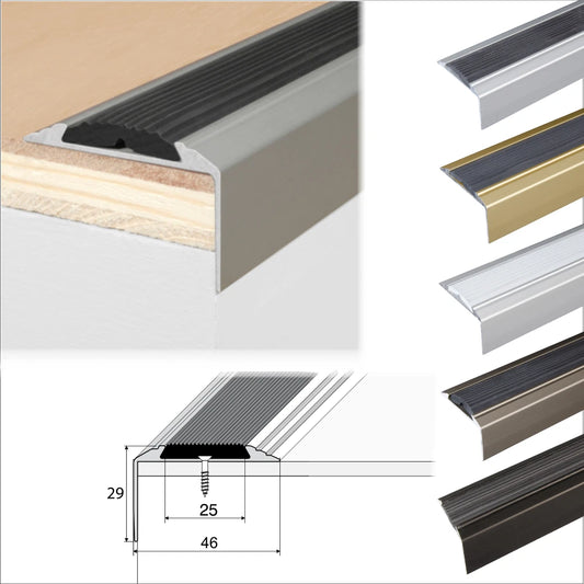 15 x Aluminium Stair Nosing Edge Trim Step Nose Edging Nosings Carpet 46 x 30mm