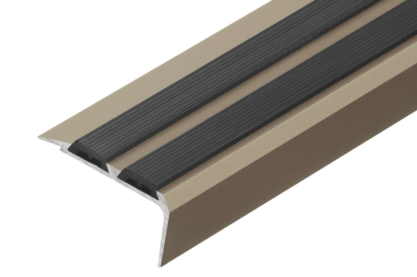 Cezar Gold Aluminium Stair Nosing Profile Black Rubber Insert 1m 38.5mm