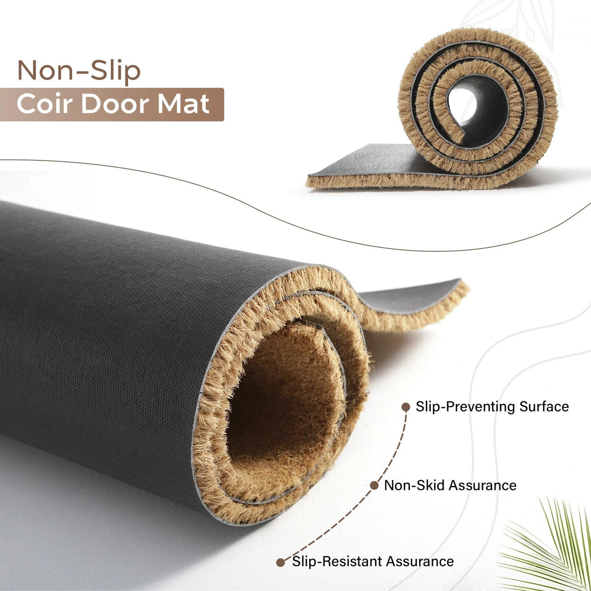 Natural Coconut Coir Doormat Heavy Duty Non-Slip Entrance Mat for Home & Office