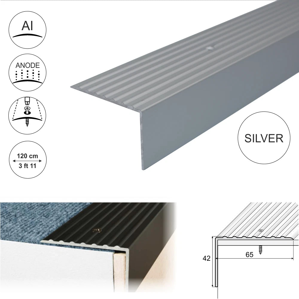 1.2m Aluminium Stair Nosing Edge Trim Step Nose anti slip Edging Nosings A32