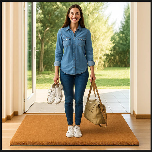 Natural Coconut Coir Doormat Heavy Duty Non-Slip Entrance Mat for Home & Office