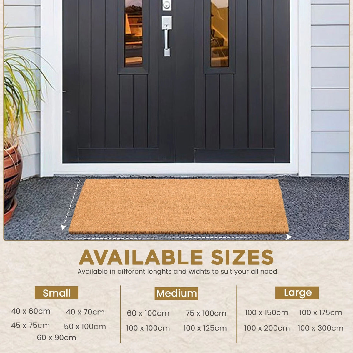 Coconut Coir Mat Heavy Duty Non Slip Door Mat Natural Matting Entrance Floor Mat