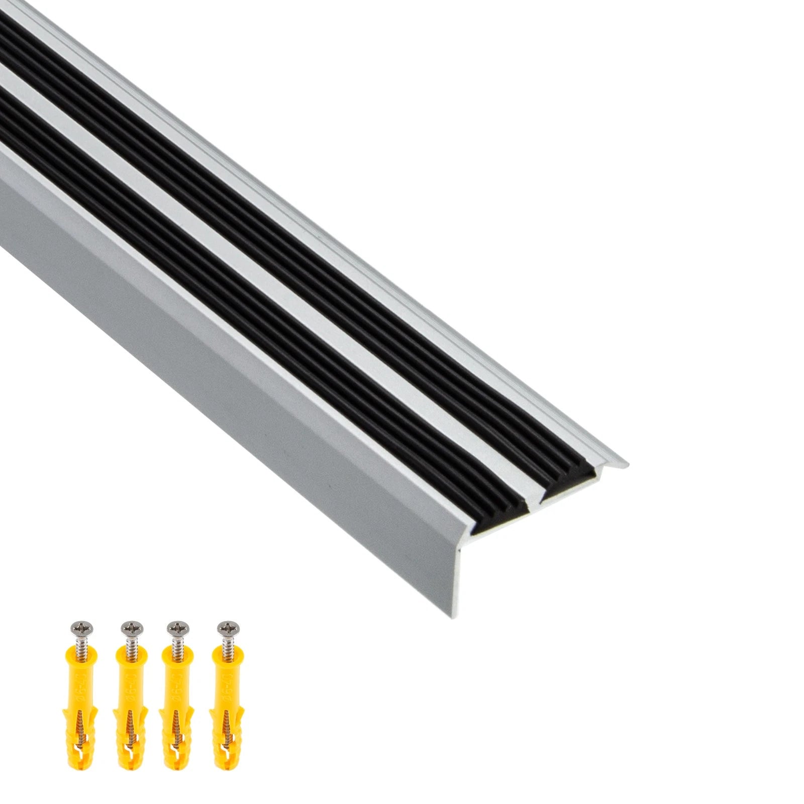 Aluminium Stair Nosing Edge Trim Step Nose Edging Carpet - Silver / Black