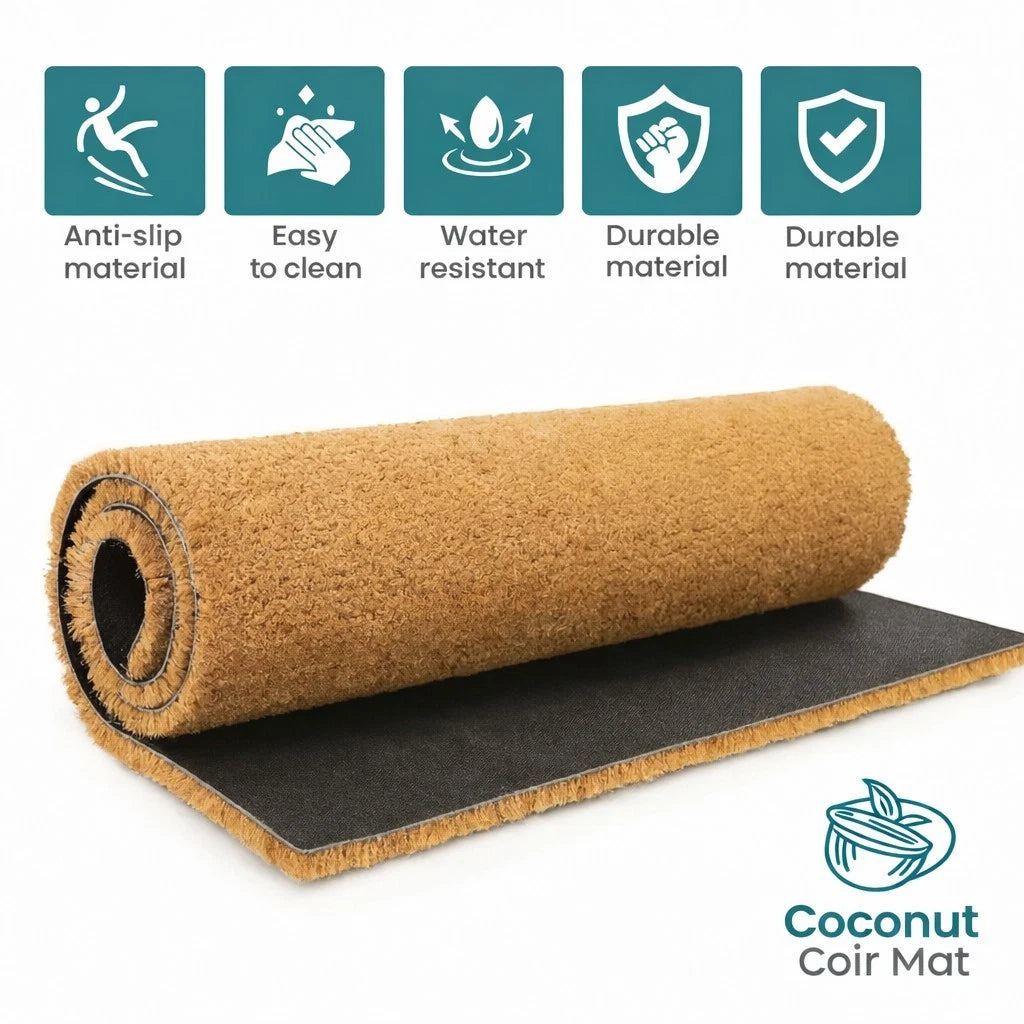 Natural Coir Matting 17mm PVC Backed Heavy Duty Entrance Door Mat Foyer Outdoor