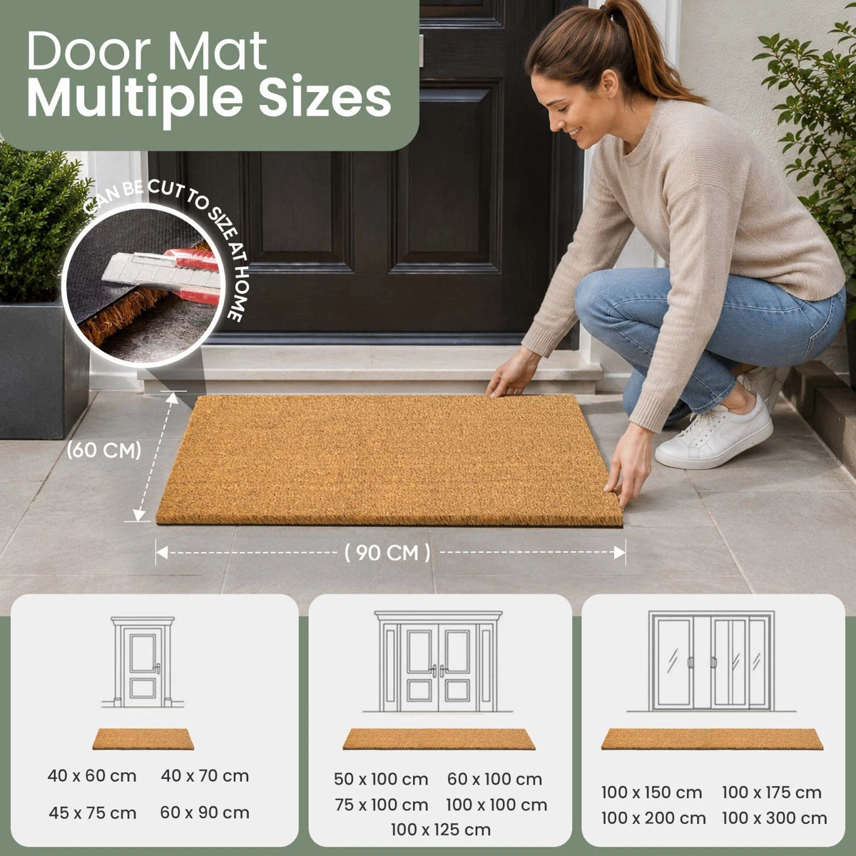 Heavy Duty Coconut Coir Door Mat Indoor Outdoor Entrance Matting Cut to Size UK