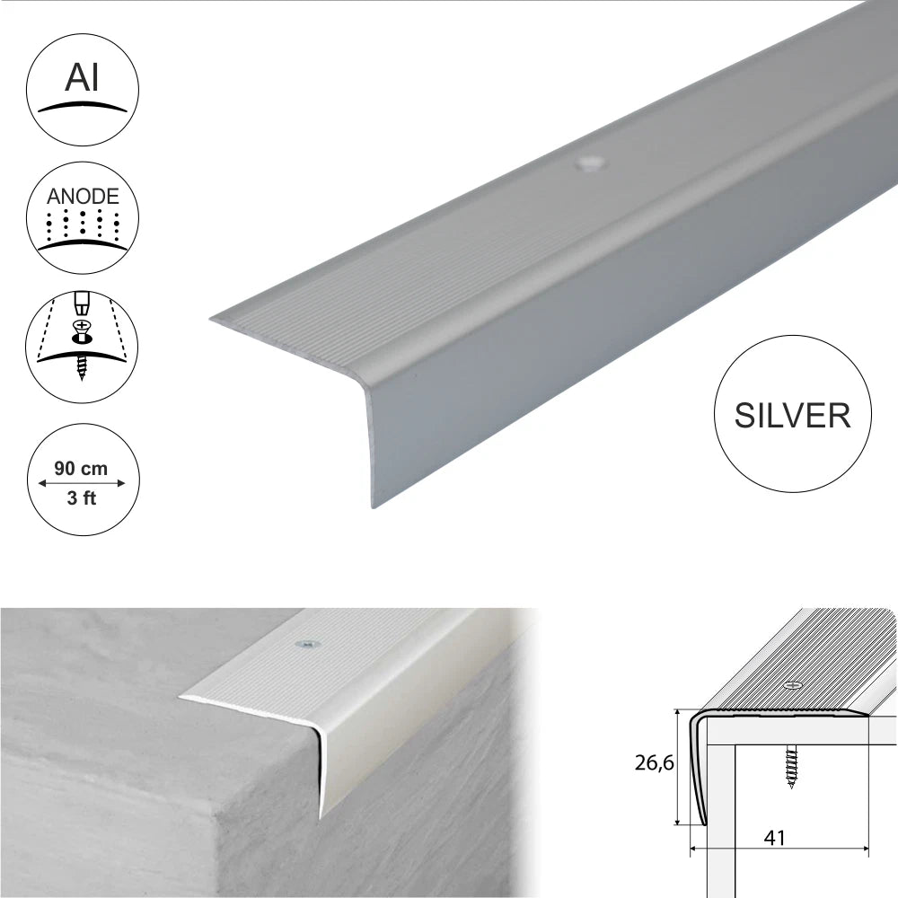 ALUMINIUM STAIR NODING STEP EDGE NOSING TRIM FOR LAMINATE, WOOD..41x26.6mm A42