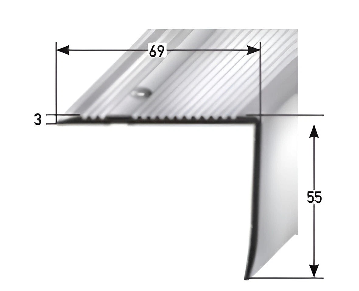 Aluminium Stair Nosing 1m Silver Edge Trim Anti-Slip Anodised Step Nose 69x55 mm