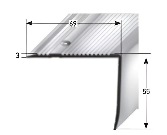 Aluminium Stair Nosing 1m Silver Edge Trim Anti-Slip Anodised Step Nose 69x55 mm