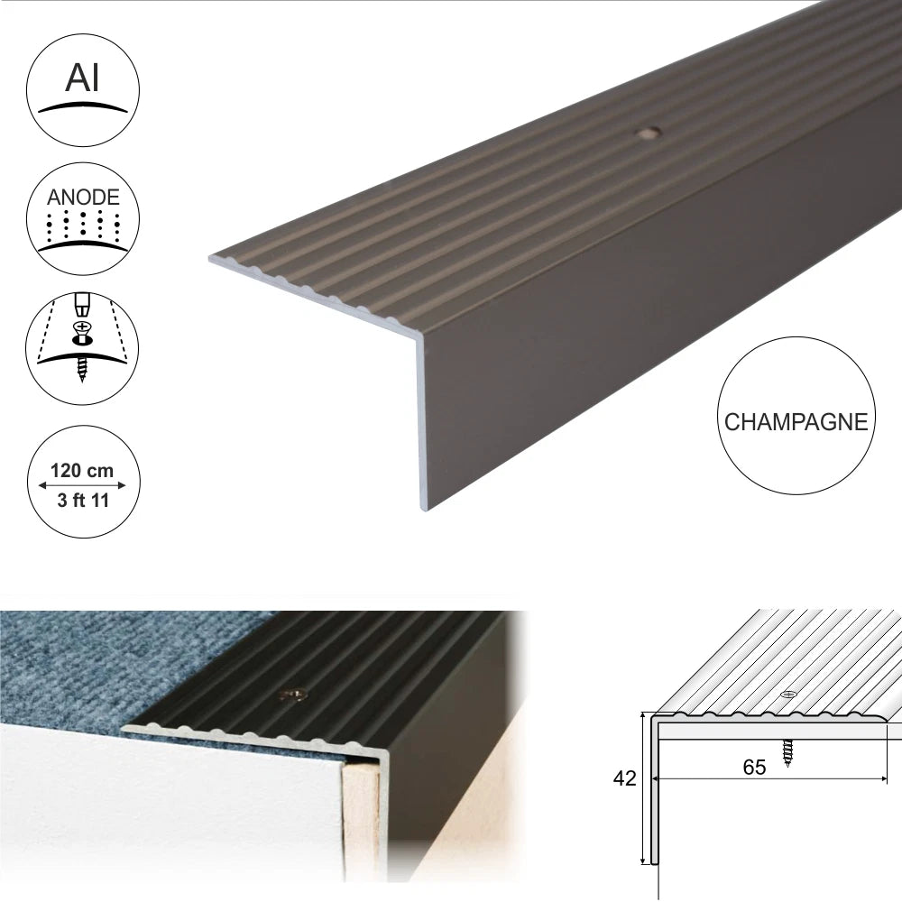 1.2m Aluminium Stair Nosing Edge Trim Step Nose anti slip Edging Nosings A32