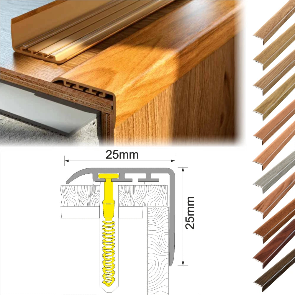 UPVC WOOD EFFECT STAIR EDGE NOSING -TRIM- EDGING NOSING 25 x 25mm