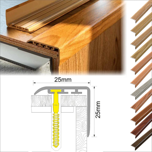 UPVC WOOD EFFECT STAIR EDGE NOSING -TRIM- EDGING NOSING 25 x 25mm