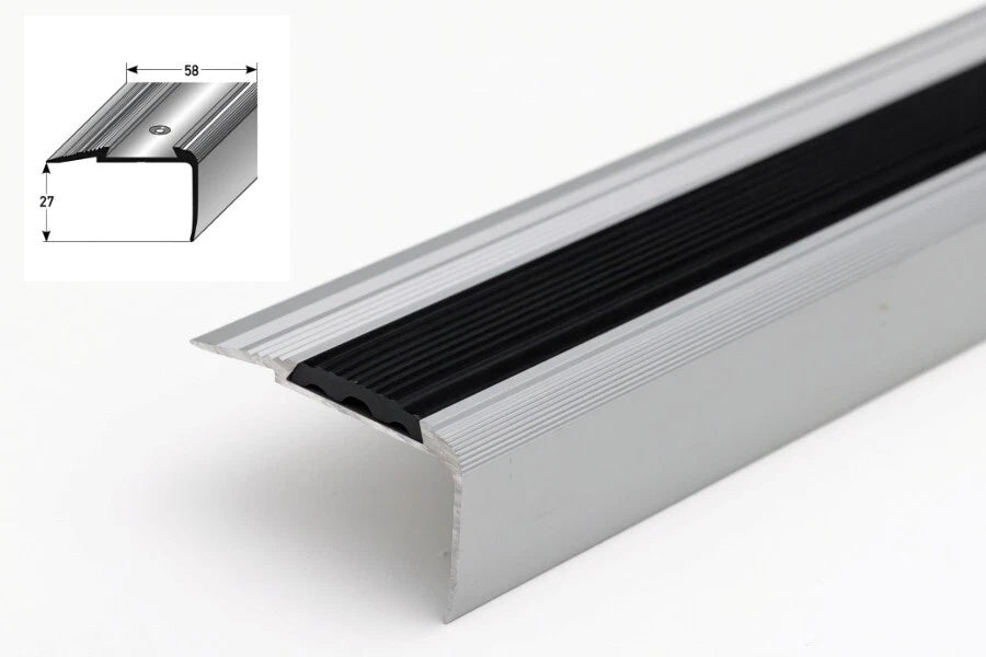 Stair Nosing Anti-Slip Trim Aluminium 1m – 48/58/75 mm width Edge Step Nose