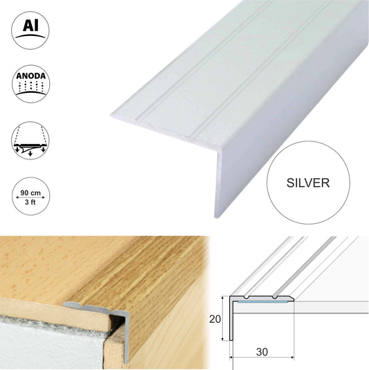 ALUMINIUM STAIR NOSING EDGE TRIM STEP EDGING NOSINGS FOR CARPET WOOD 30x20mm