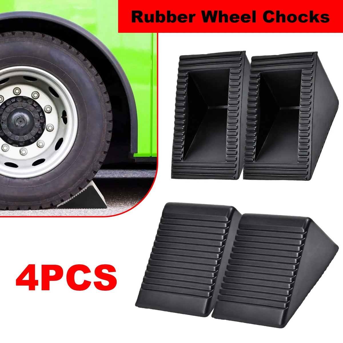 4PCS Heavy Duty Rubber Wheel Chocks Blocks Tire Stopper Fit Truck RV Trailer Car