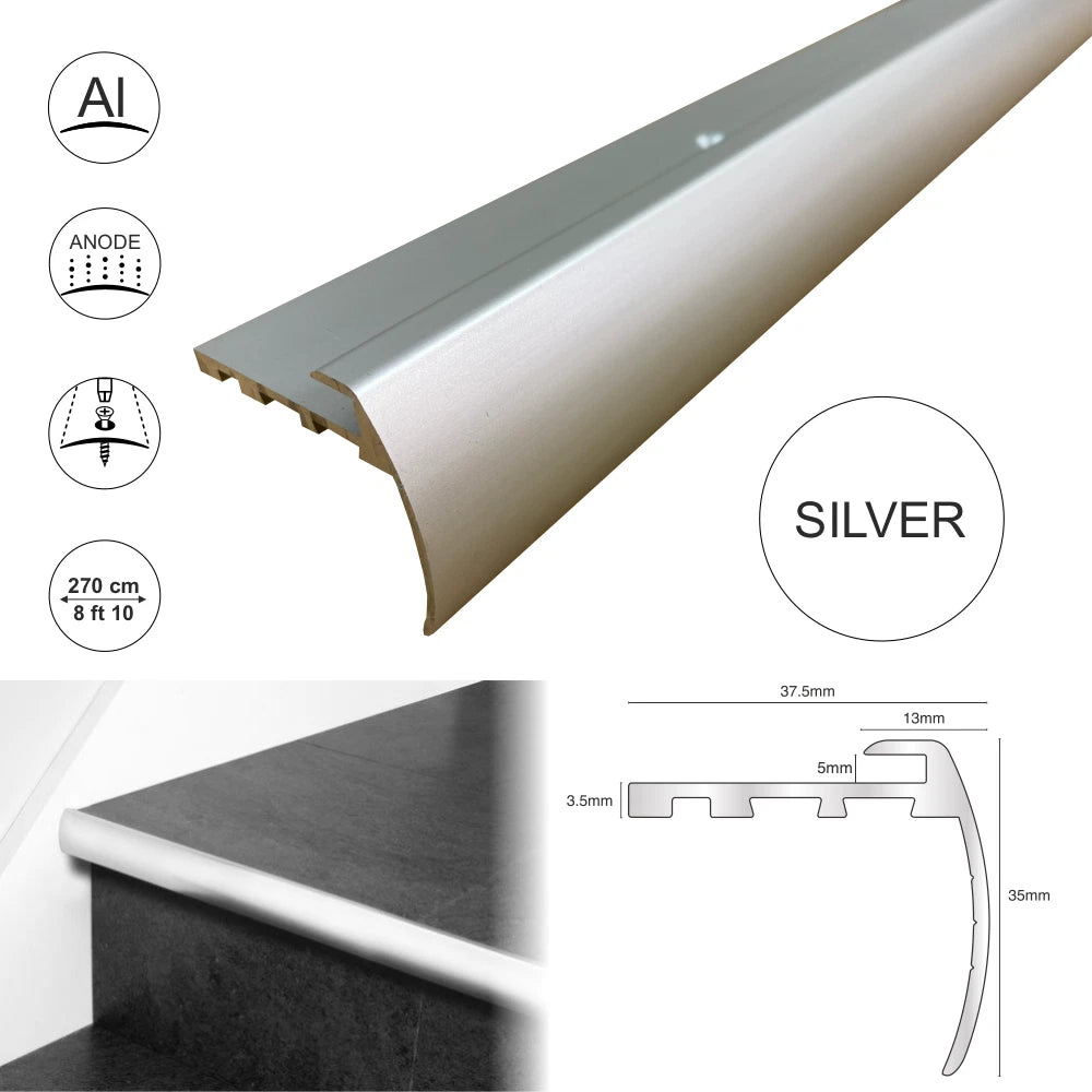 2.7m ALUMINIUM BULL NOSE STAIR NOSING STAIR EDGE PROFILE EDGING TRIM FOR 5MM LVT