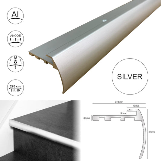 2.7m ALUMINIUM BULL NOSE STAIR NOSING STAIR EDGE PROFILE EDGING TRIM FOR 5MM LVT