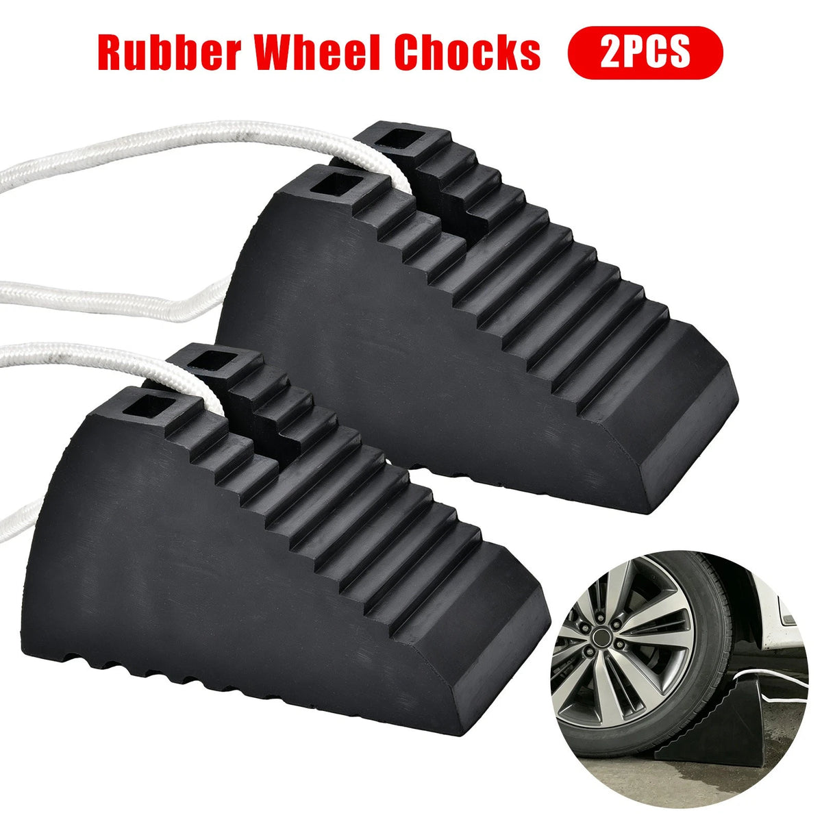 2 Piece Rubber Wheel Chocks Heavy Duty Rubber Black 170x95x95mm Car Trailer Boat
