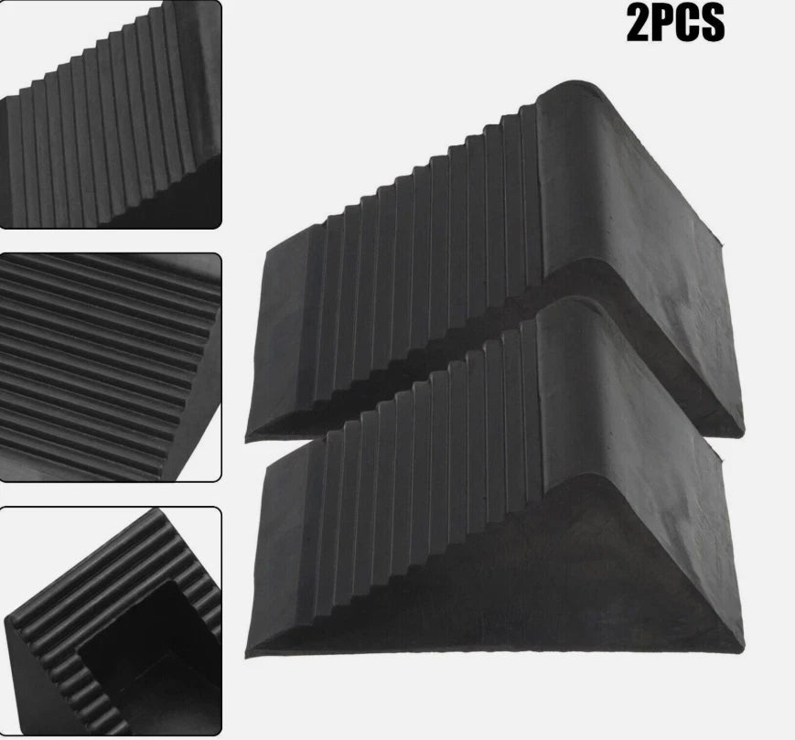2Pcs Heavy Duty Solid Rubber Wheel Chocks Tire Stoppers For Truck RV Trailer Car