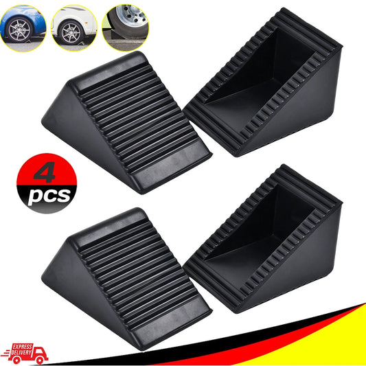 4x Heavy Duty Rubber Wheel Chocks Tire Stoppers For RV Trailer Car 125 x75 x60Mm