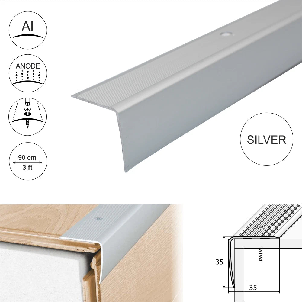 ALUMINIUM ANTI NON SLIP STAIR EDGE NOSING STEP EDGING TRIM- 35x 35mm A41