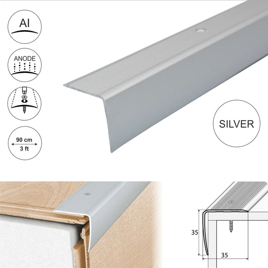 ALUMINIUM ANTI NON SLIP STAIR EDGE NOSING STEP EDGING TRIM- 35x 35mm A41