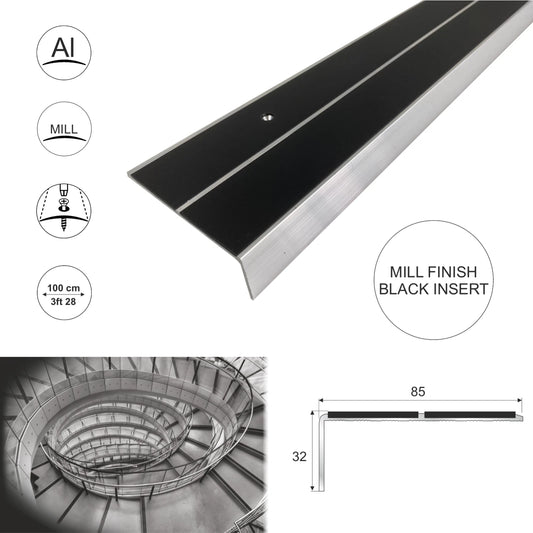 Aluminium Anti Slip Stair Nosing Step Nosing For Carpets Carpet Tiles 85 x 32mm