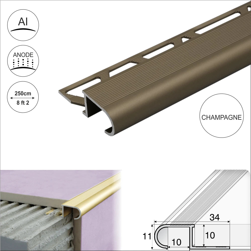 2.5m ANTI-SLIP STAIR NOSING EDGE TRIM STEP NOSE EDGING NOSINGS FOR TILES A81