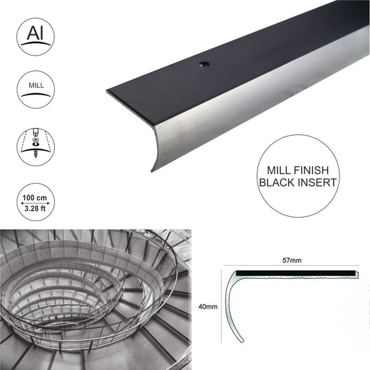 Aluminium Anti Non Slip Bullnose Stair Nosing Step Edging Trim Profile 57x 40mm