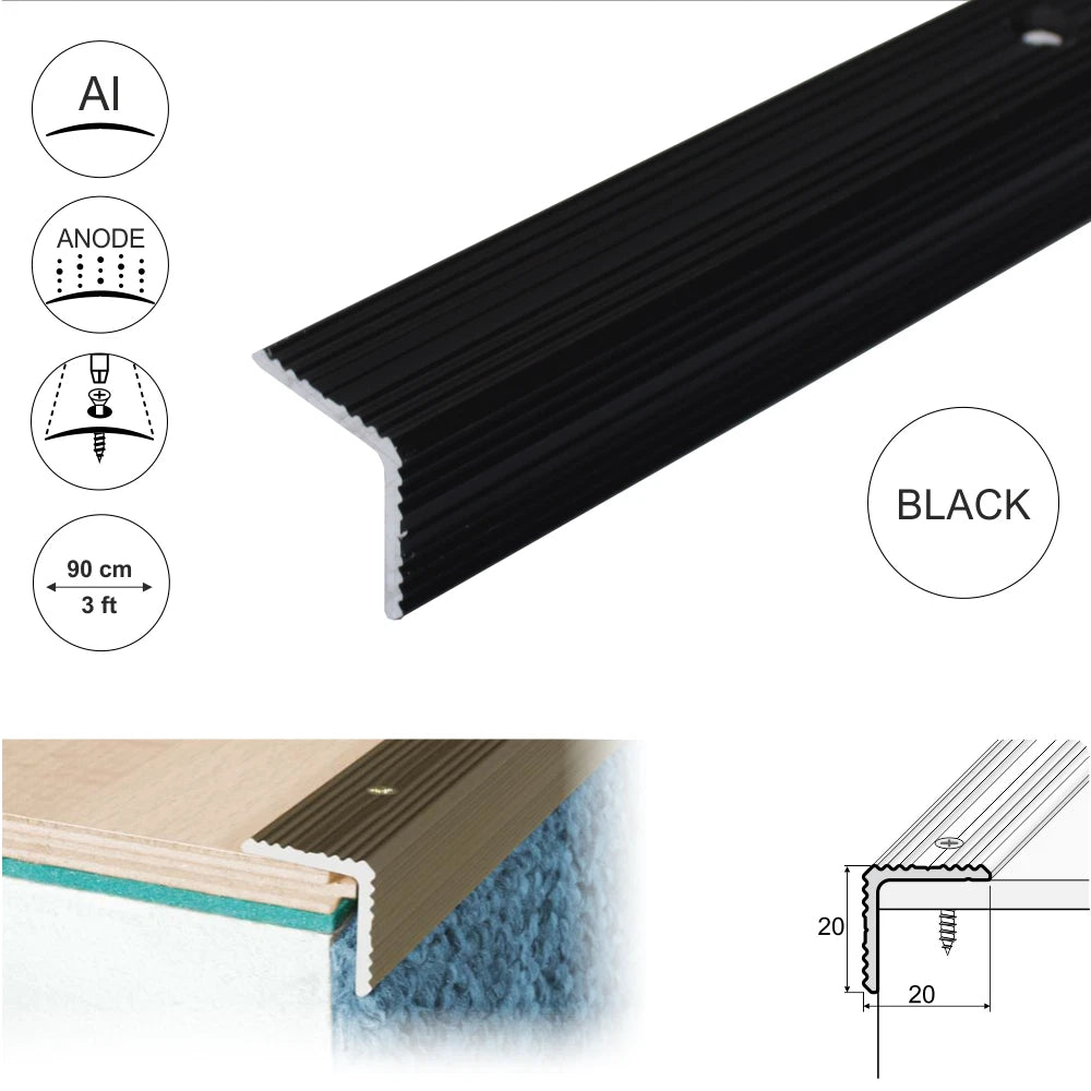 ANODISED ALUMINIUM ANTI NON SLIP STAIR EDGE NOSING -TRIM- 20x 20mm A35