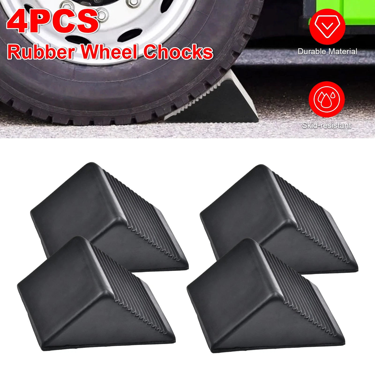 4x Heavy Duty Rubber Wheel Chocks Tire Stoppers For Truck RV Trailer Car Caravan