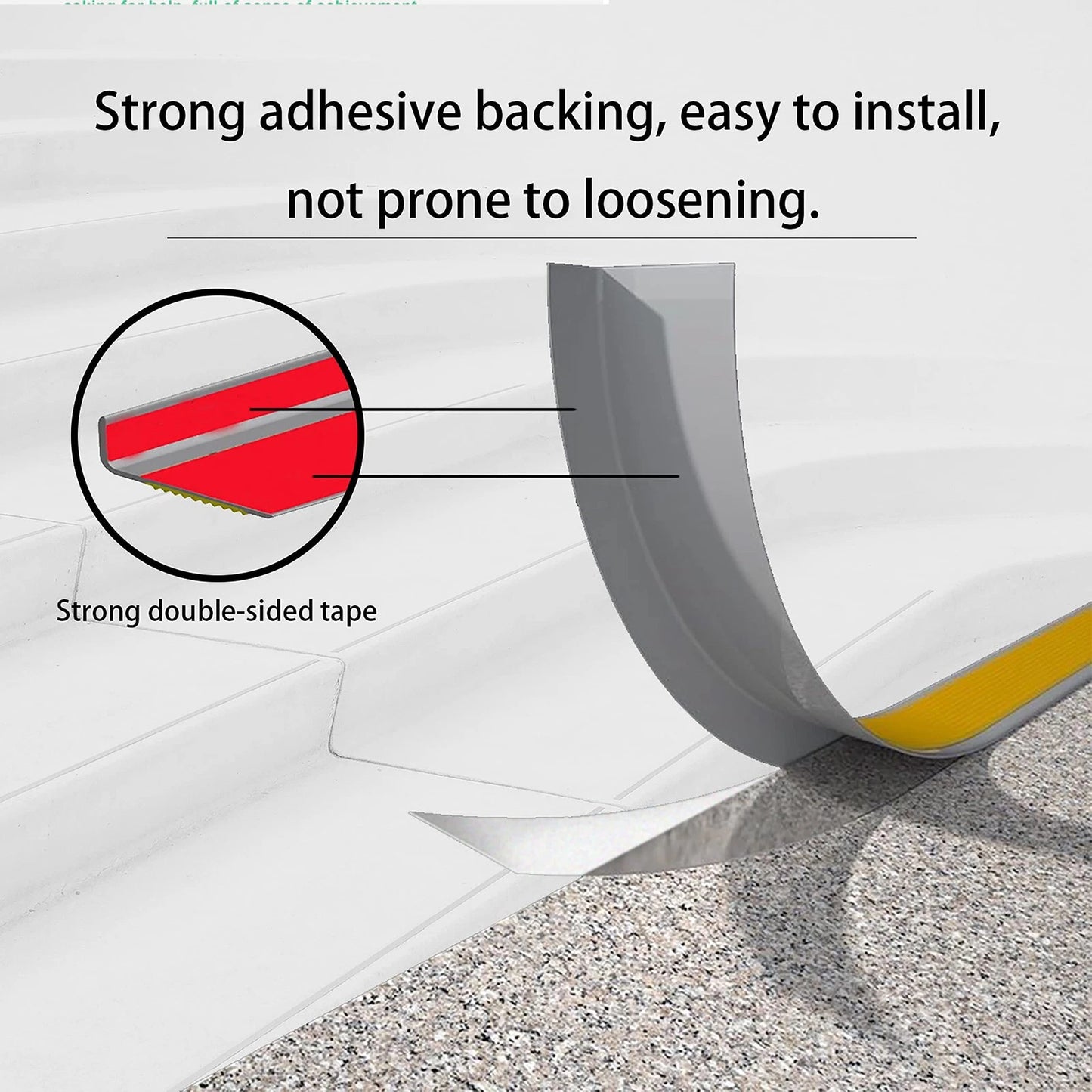Rubber Stair Nosing - 7Ft Anti-Slip Adhesive Strip, 7Ft, Full Black