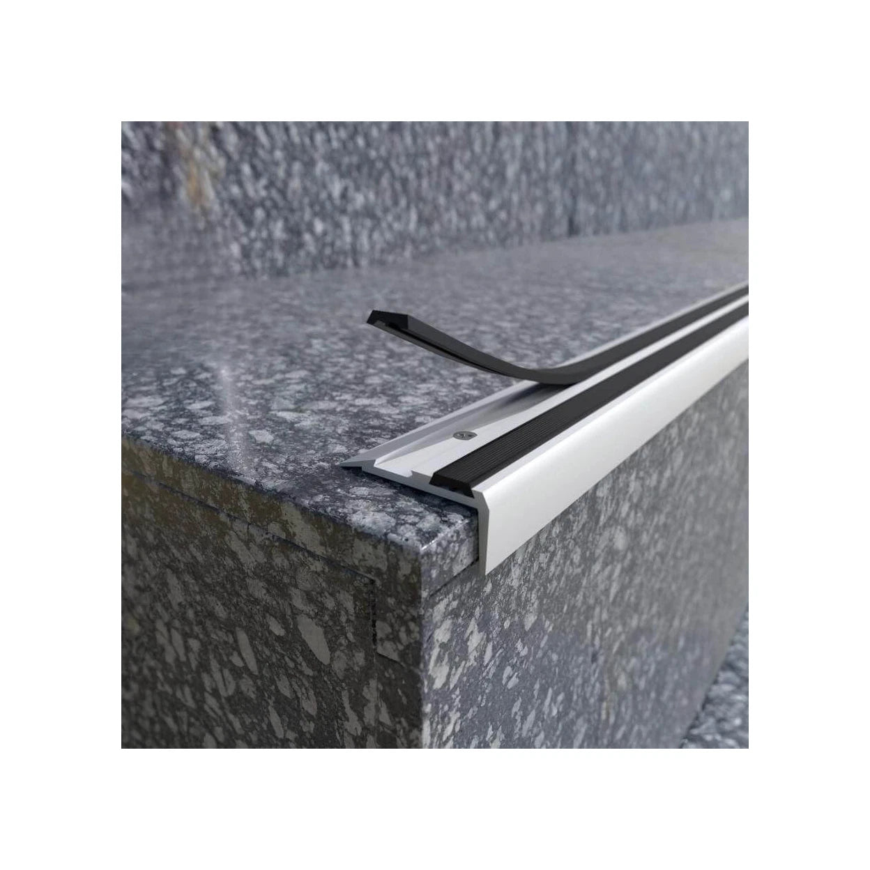 Stair Nosing Anodised Aluminium 1.0m 35x19.5mm Champagne Black Rubber Double UK