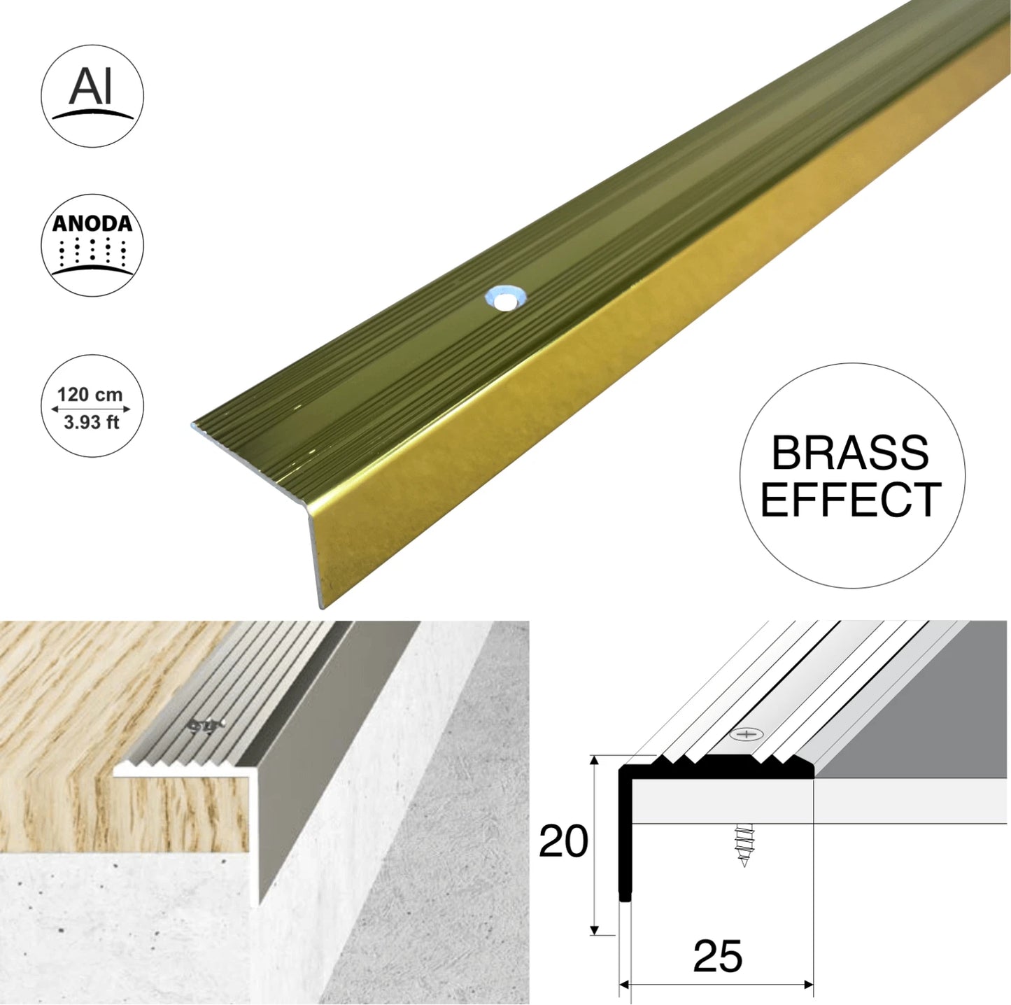Aluminium Stair Nosing 25x20x 1200mm Anti-Slip Edge Trim Protector Step Cover S2