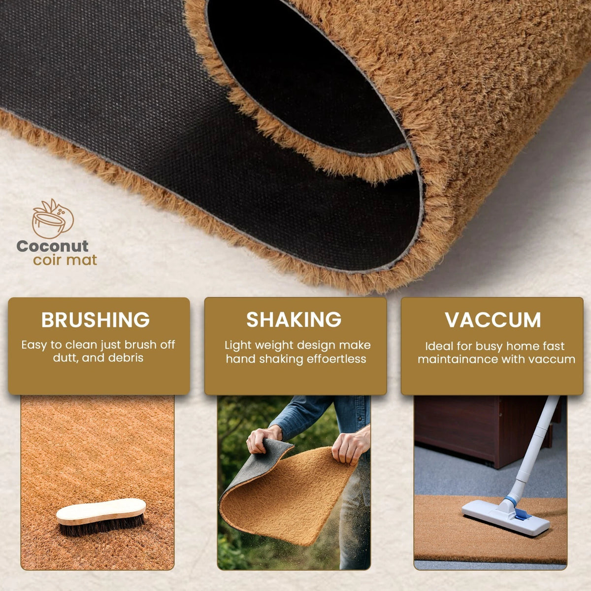 Coconut Coir Mat Heavy Duty Non Slip Door Mat Natural Matting Entrance Floor Mat
