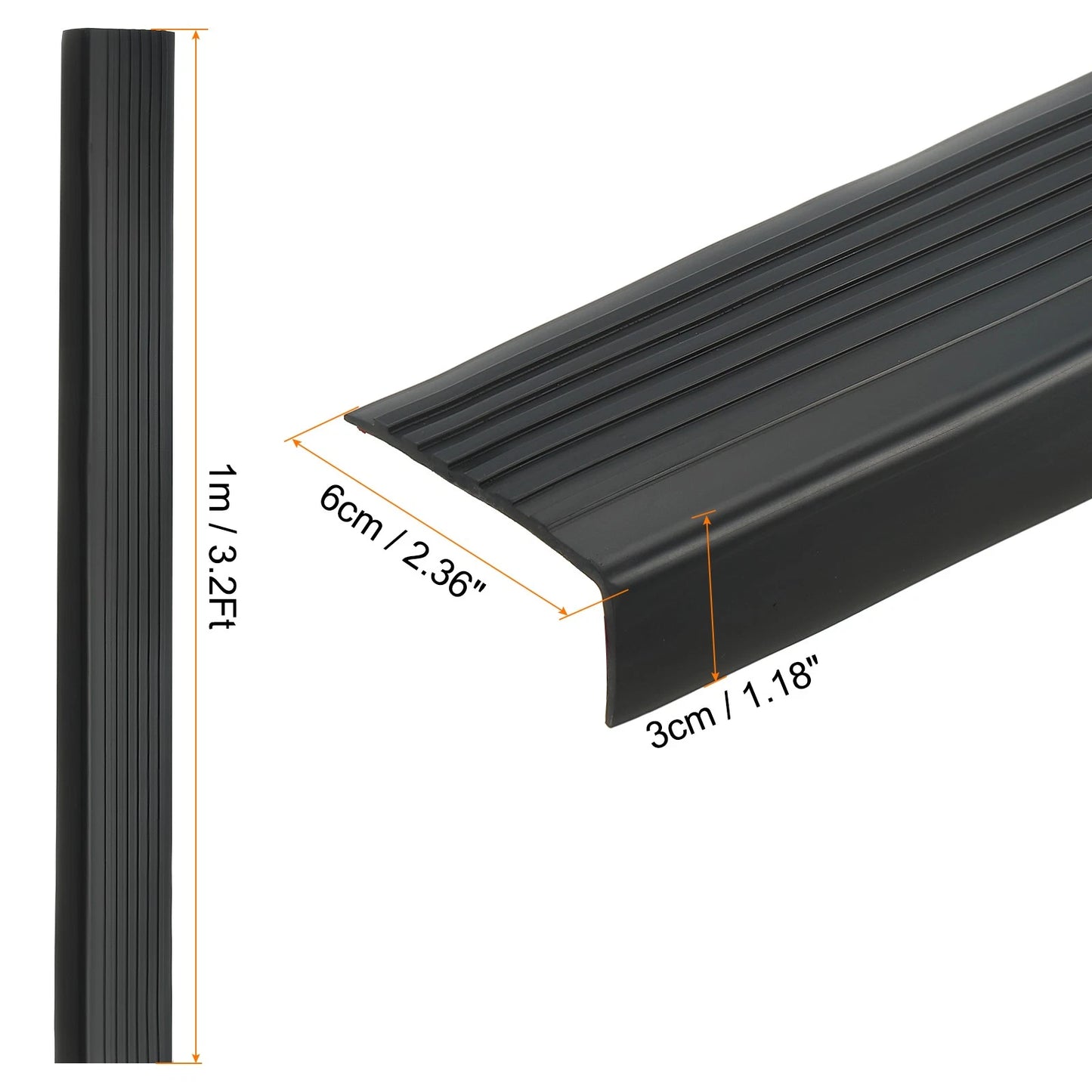 3.2Ft Stair Nosing, 3cm PVC L Shape Step Edges Protector, Black