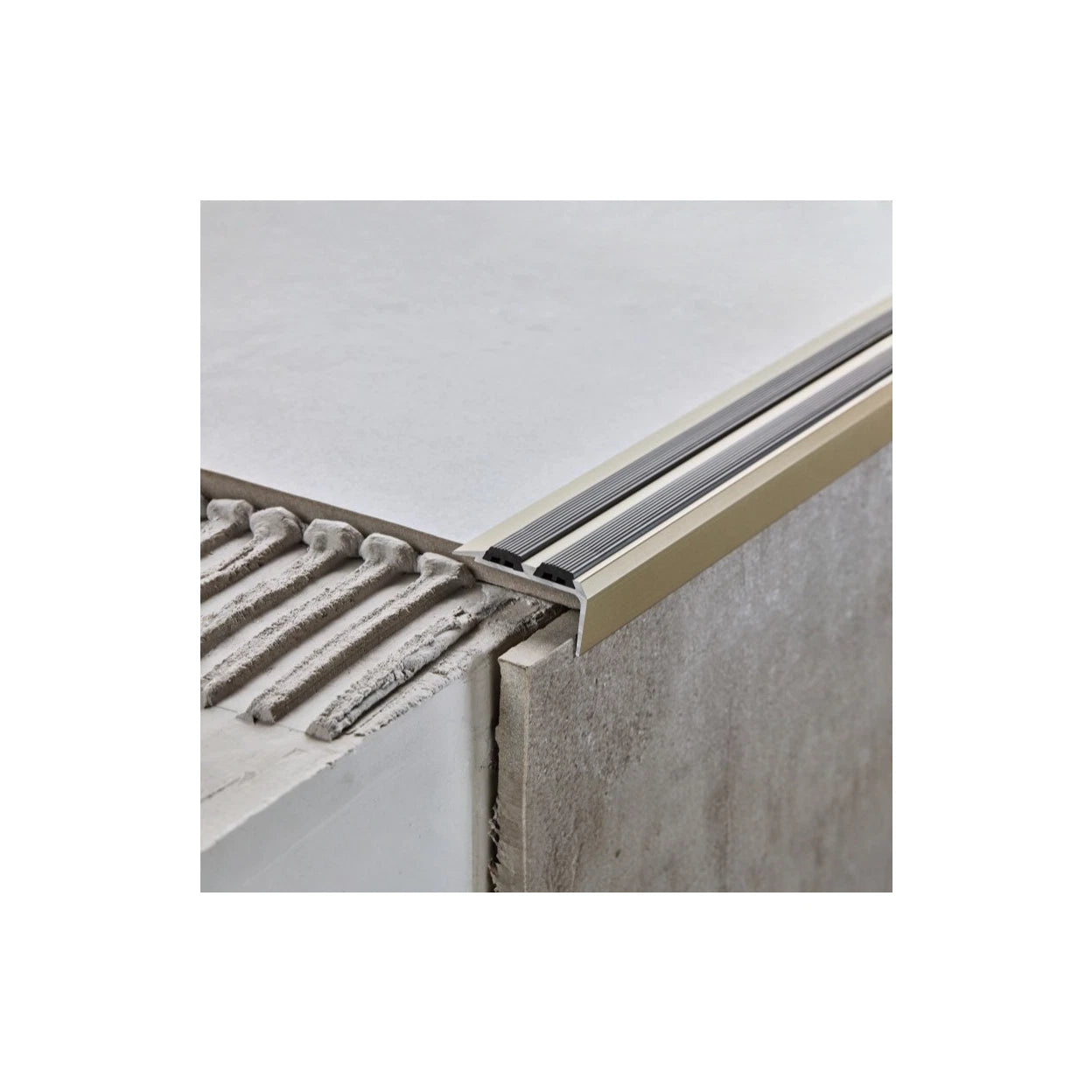 Stair Nosing Anodised Aluminium 1.0m 35x19.5mm Champagne Black Rubber Double UK