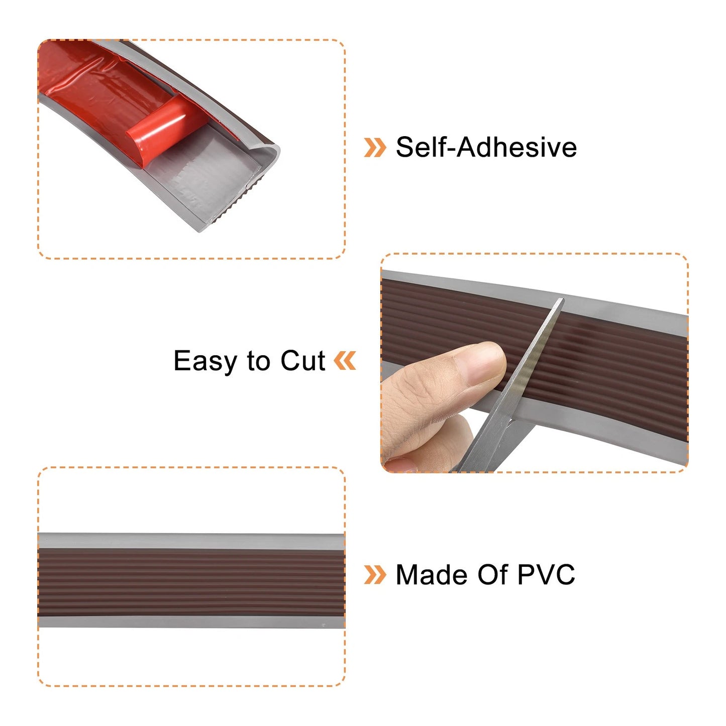 Stair Nosing, Vinyl Stair Edge Protector, Easy to Install, 6.6Ft, Coffee & Grey