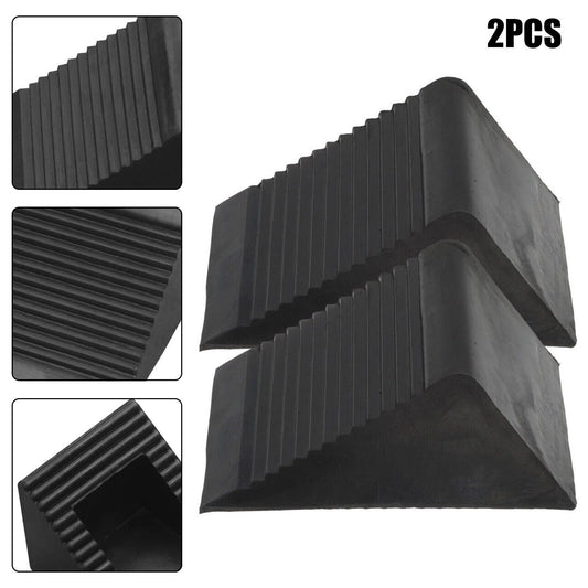 2Pcs Solid Rubber Wheel Chocks Heavy Duty Tire Stoppers For Truck RV Car Trailer