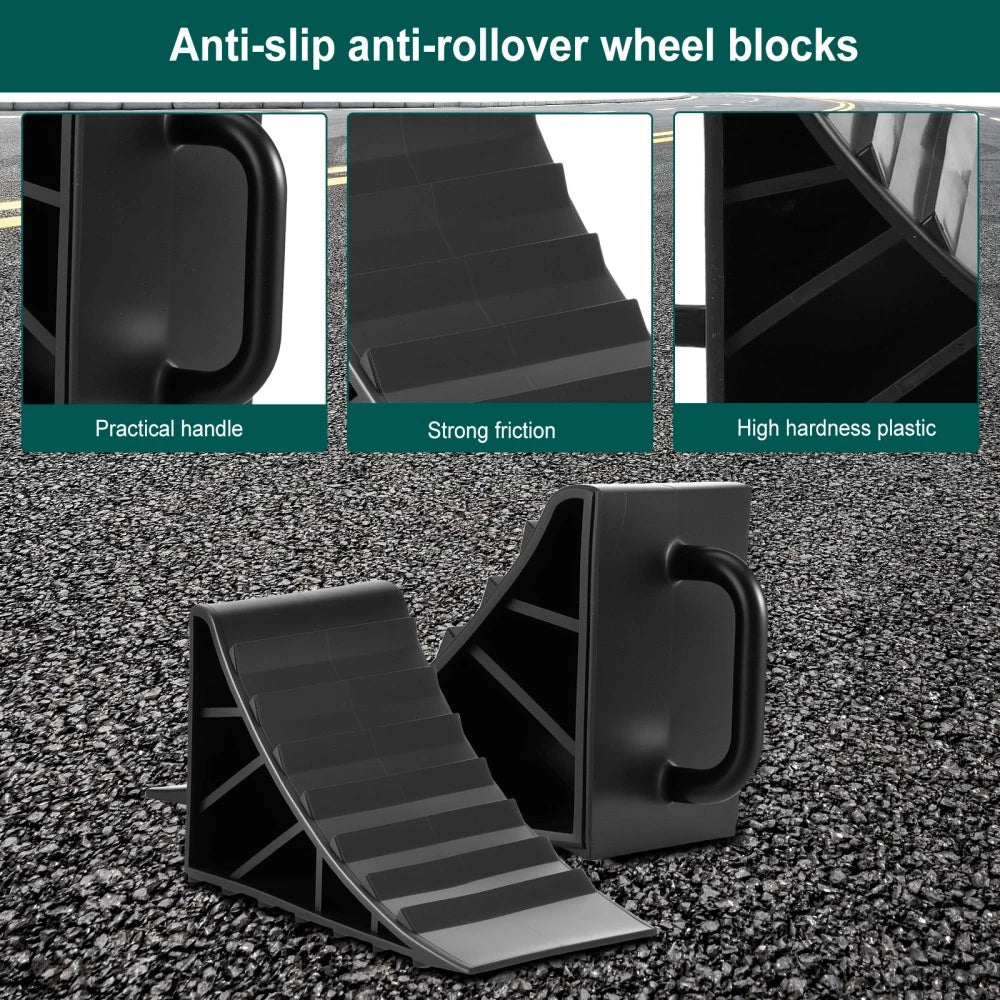 2/4pcs Heavy Duty Solid Rubber Wheel Chocks Tire Stoppers For Truck RV Trailer