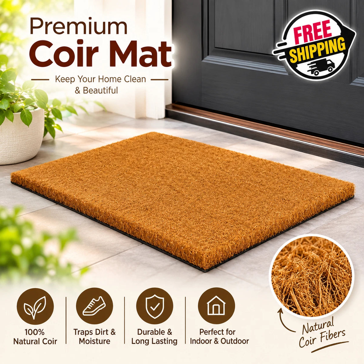Heavy Duty Coir Entrance Door Matting Indoor / Outdoor Coconut Coir Cut To Size