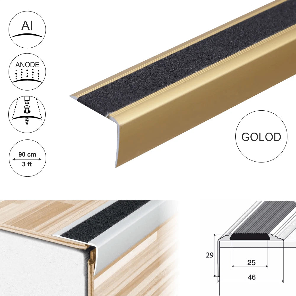 ALUMINIUM ANTI NON SLIP STAIR EDGE NOSING EDGING TRIM STEP- 41x 26.6mm A44