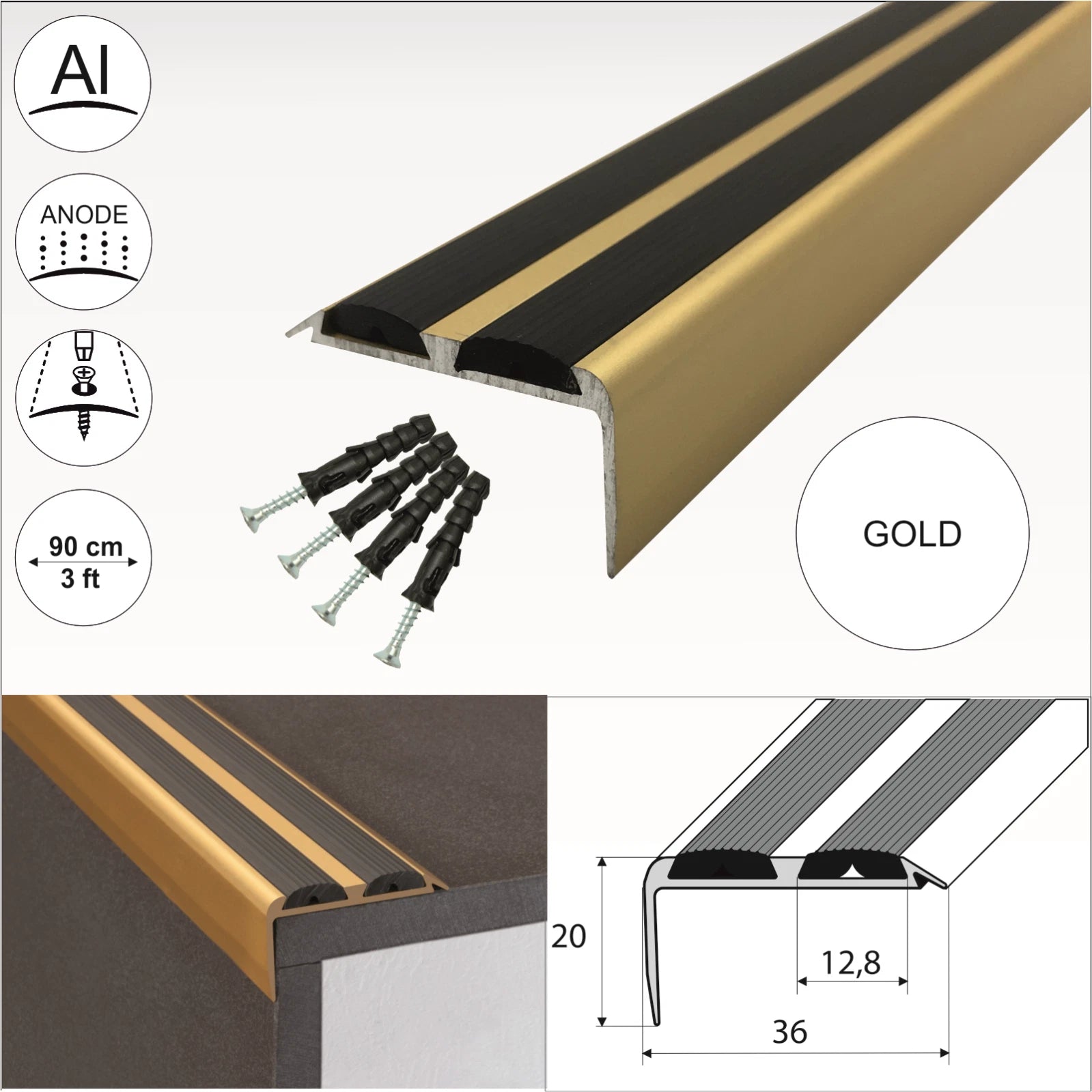 15x ALUMINIUM STAIR NOSING EDGE TRIM STEP NOSE EDGING NOSING FOR CARPET WOOD A37