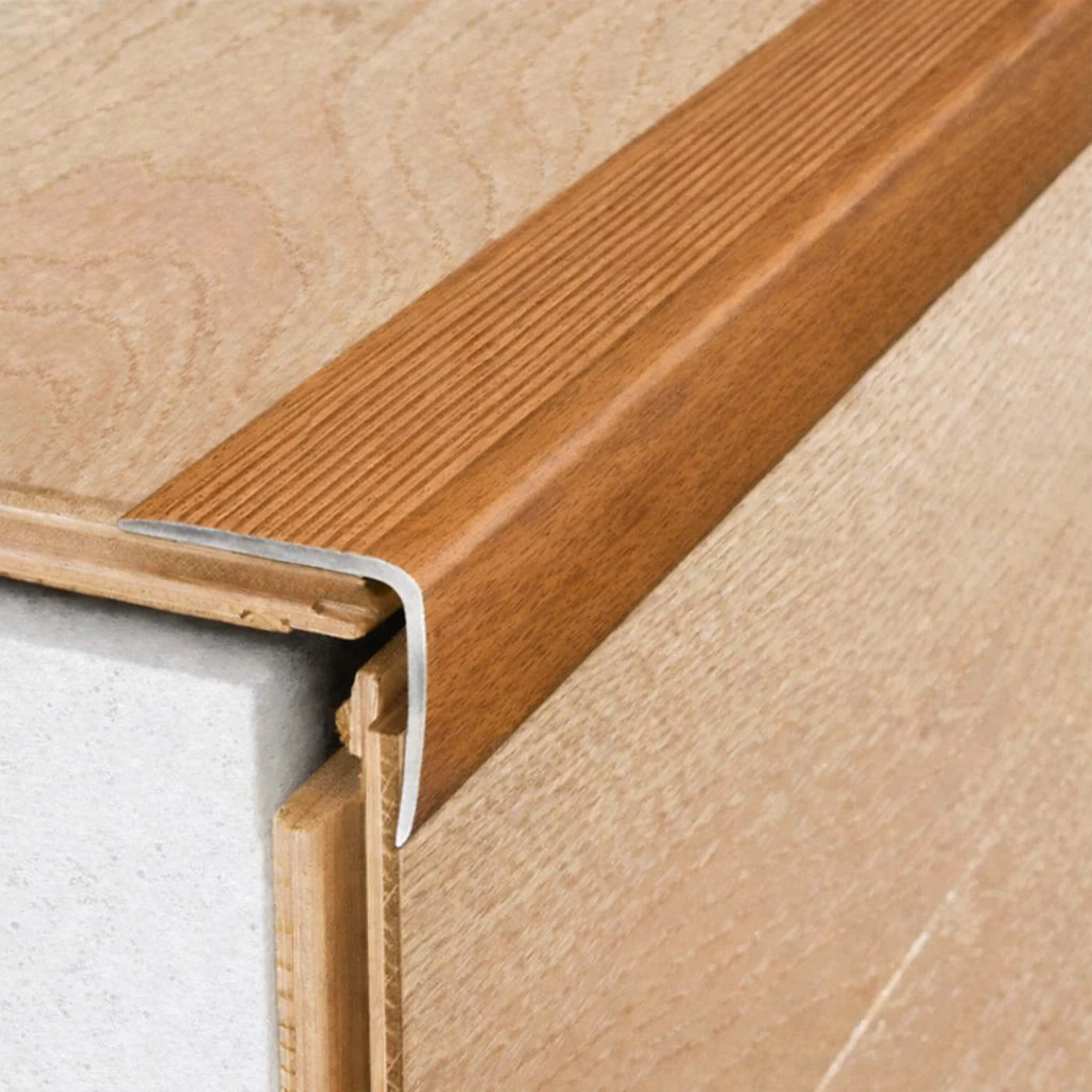 Aluminium Stair Nosing Wood Effect 35 x35 mm Step Edging Guard Trim Profile A41
