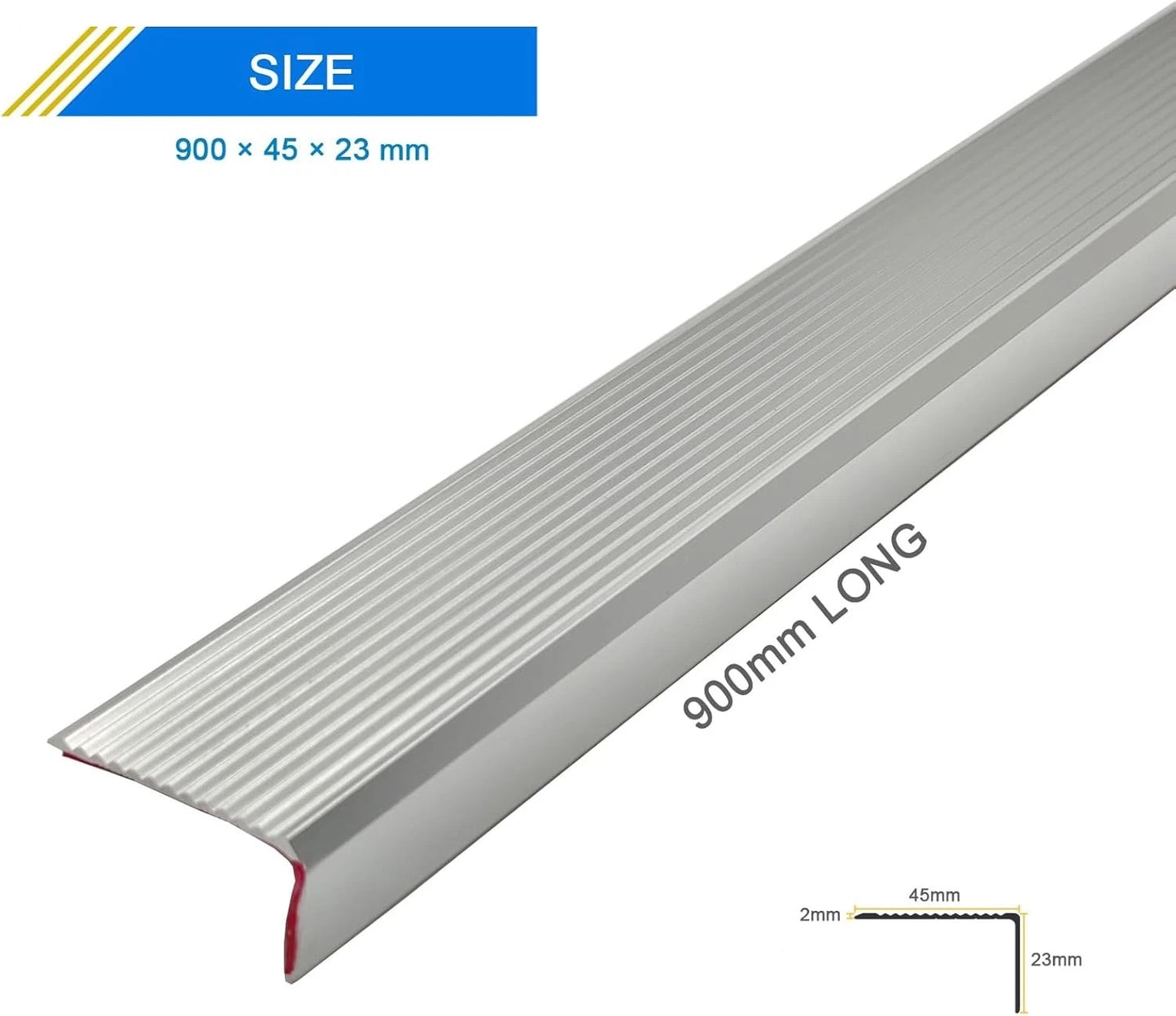 5 PACK Stair Edge Nosing Trim - 900mm x 45mm x 23mm - Anti Non Slip Step Tread