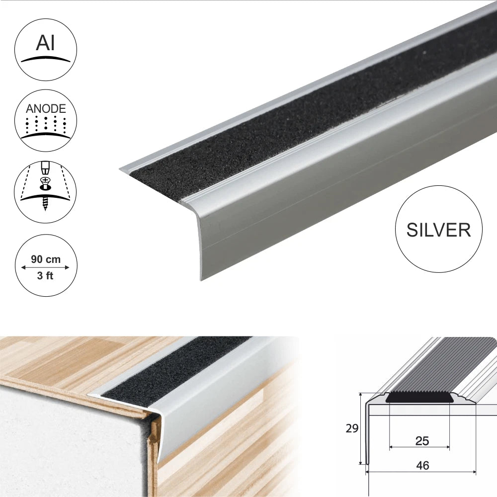 ALUMINIUM ANTI NON SLIP STAIR EDGE NOSING EDGING TRIM STEP- 41x 26.6mm A44