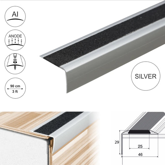 ALUMINIUM ANTI NON SLIP STAIR EDGE NOSING EDGING TRIM STEP- 41x 26.6mm A44