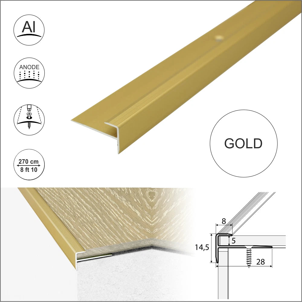 2.7m LUXURY CLICK VINYL FLOORING PUSH-IN STAIR NOSING EDGE PROFILE TRIM LVT C24