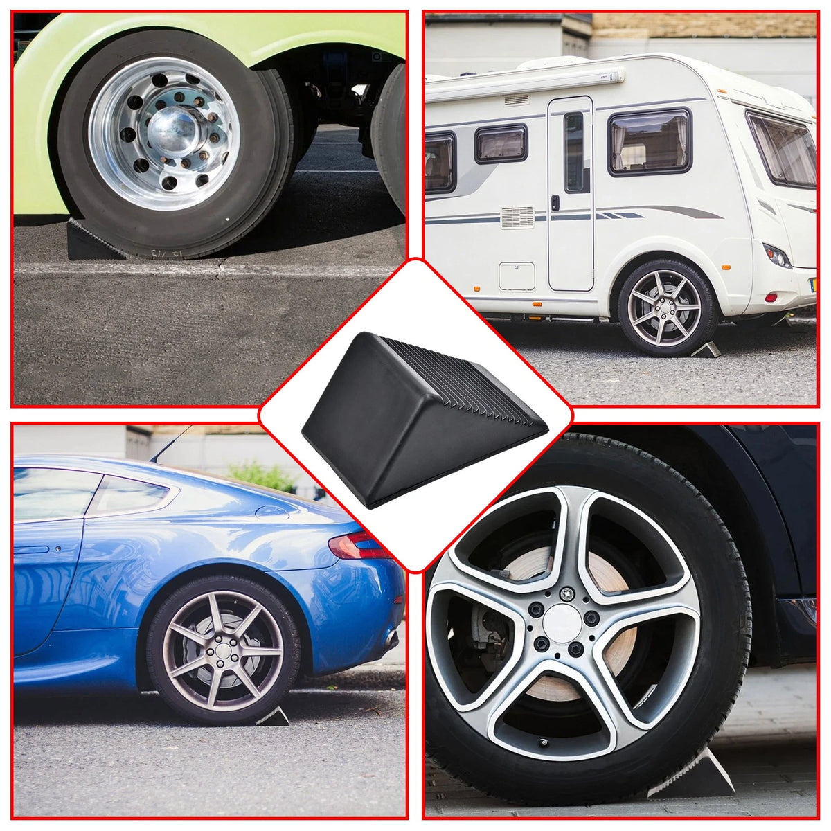 4Pcs/Set Heavy Duty Rubber Wheel Chocks Tire Stoppers For Truck RV Trailer Car